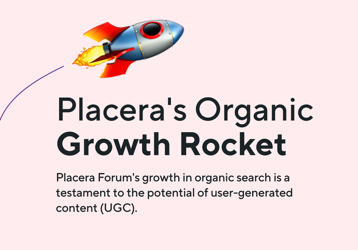 Placera's Organic Growth Rocket. Placera Forum's growth in organic search is a testament to the potential of user-generated content (UGC)